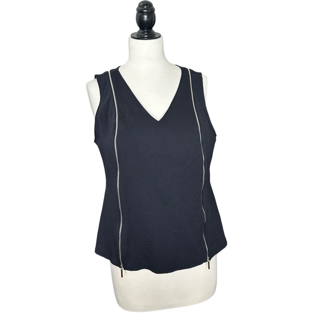 Lane Bryant Unique Double Working Zipper Front Black Top 14/16